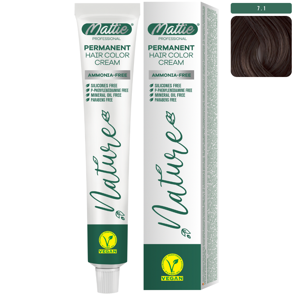 Mattie Professional Nature (7.1) Rubio Ceniza - Vegana Crema De Coloración Permanente 60ml