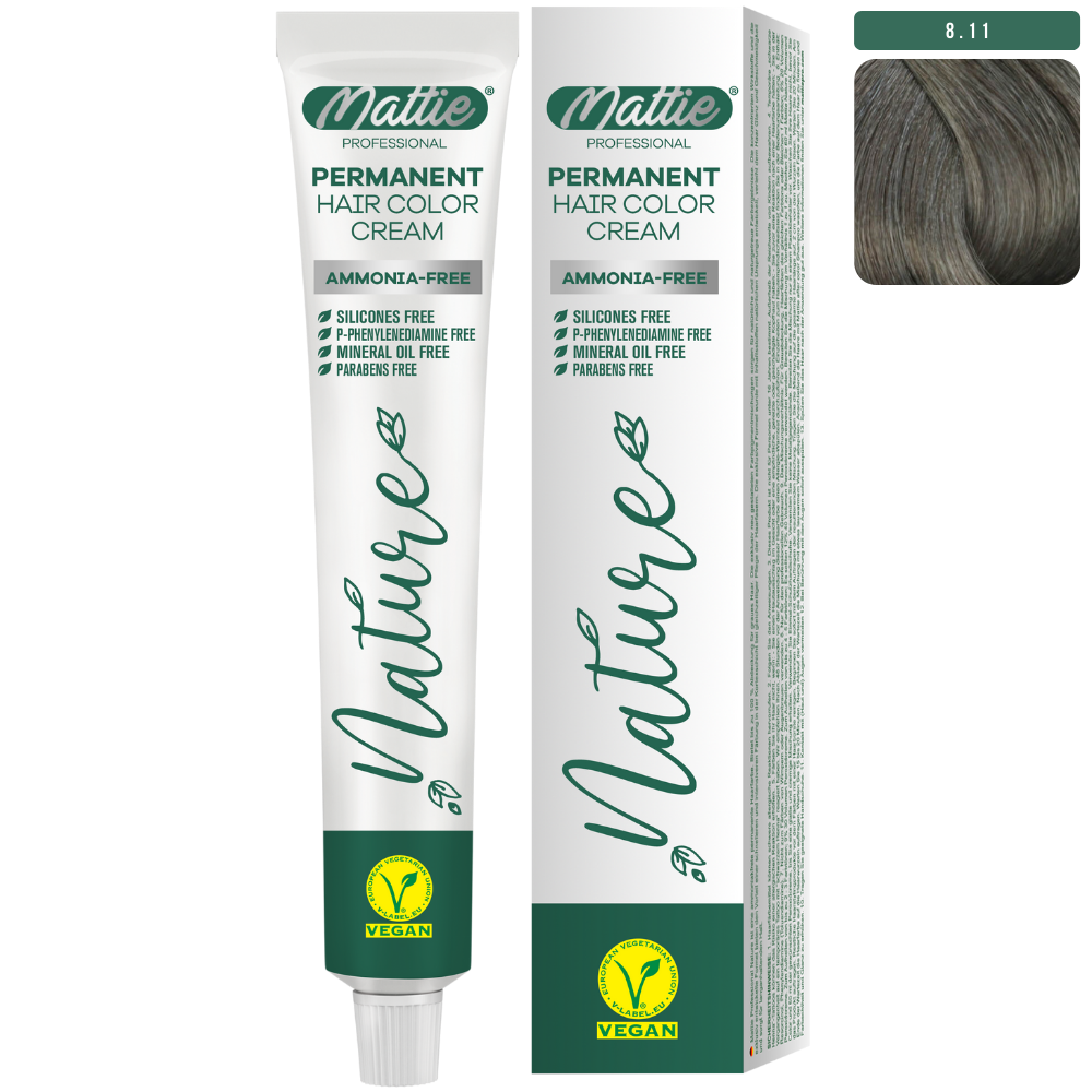 Mattie Professional Nature (8.11) Rubio Ceniza Extra Claro - Crema De Coloración Permanente Vegana 60ml