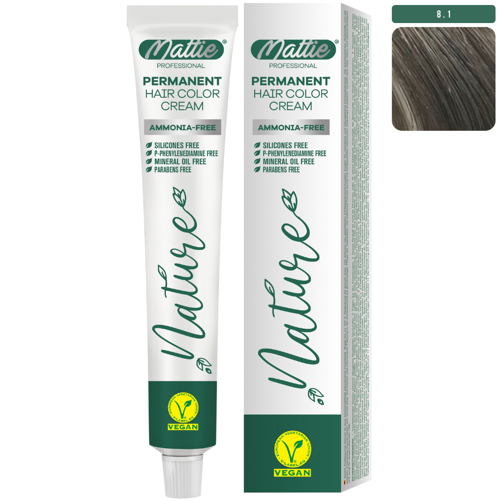 Mattie Professional Nature (8.1) Rubio Ceniza Claro - Vegana Crema De Coloración Permanente 60ml