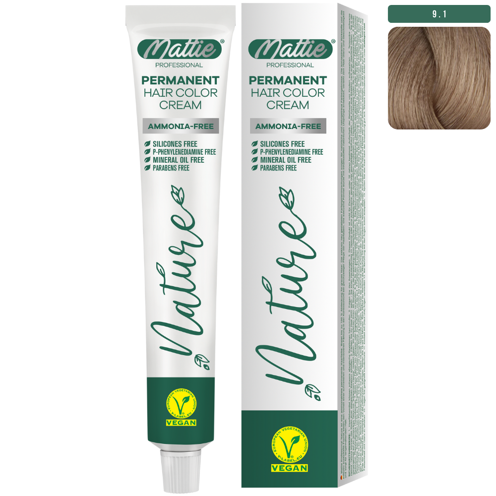Mattie Professional Nature (9.1) Rubio Ceniza Muy Claro - Crema De Coloración Permanente Vegana 60ml